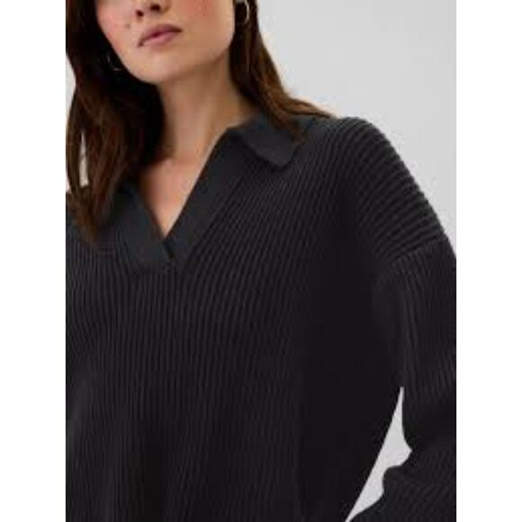 Black Split Hem Johnny Collar Oversized Pullover ~ Size Large - Picture 2 of 4